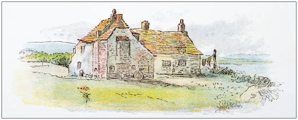 античная иллюстрация рэндольфа калдекотта: сельский дом - randolph caldecott stock illustrations