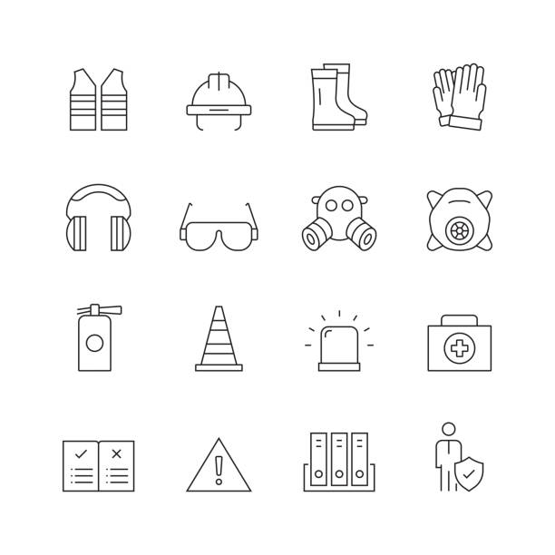 ilustrações, clipart, desenhos animados e ícones de segurança do trabalho-jogo da linha fina ícones do vetor - architect computer icon architecture icon set