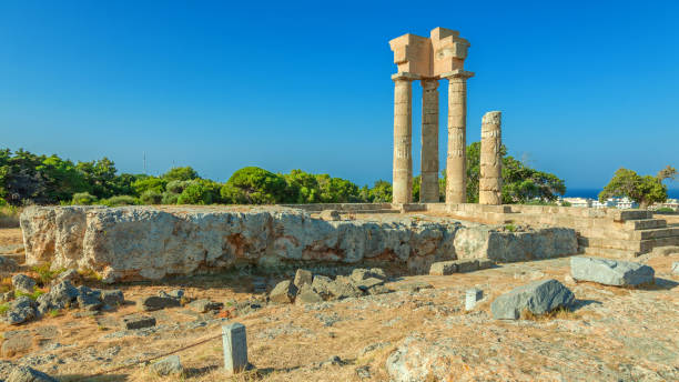 The ancient Acropolis of Rhodes, Rhodes island, Greece stock photo