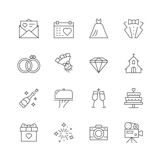 Vector illustration of Wedding Related - Set of Thin Line Vector Icons