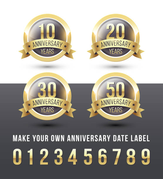 ilustrações de stock, clip art, desenhos animados e ícones de gold vector anniversary labels - banner anniversary vector button