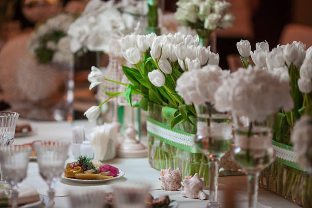 istock white tulips on the ceremonial table. 1138159865