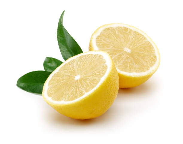 istock Fresh lemon fruits with leaves isolated on white 1138160126