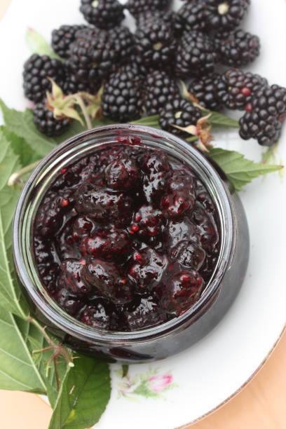 istock Blackberry jam in a glass jar  Homemade jam 1138160762