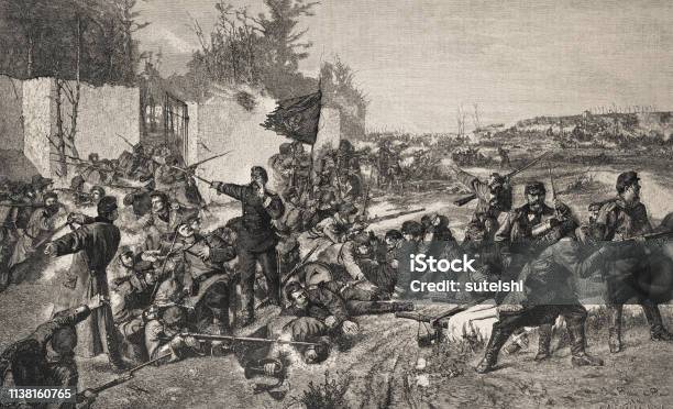 Battle Of The Württemberg Grenadier Regiment Queen Olga At The Park Of Coeuilly Illustration From 1884 Stock Illustration - Download Image Now
