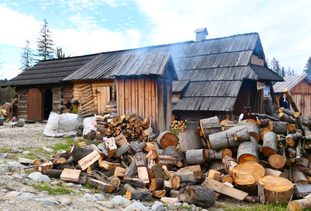 Koscielisko, Poland - November 12, 2018: Polish mountain hut called Bacowka, shepherd house where the traditional cheese \