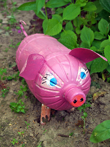 Pink pig made from old plastic bottle