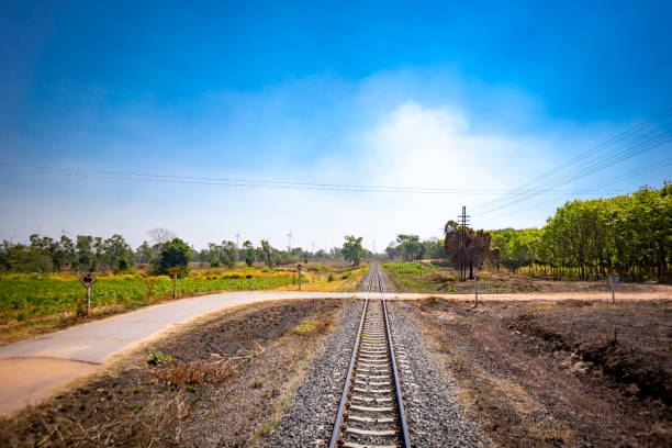 istock Railway train on hills on blue sky in country 1138163610