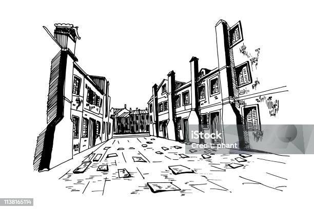 Vector Sketch Of Architecture Of Burano Island Venice Italy Stock Illustration - Download Image Now