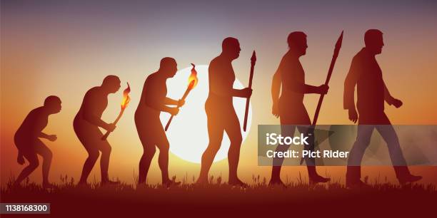 Theory Of The Evolution Of The Human Silhouette Of Darwin Stock Illustration - Download Image Now