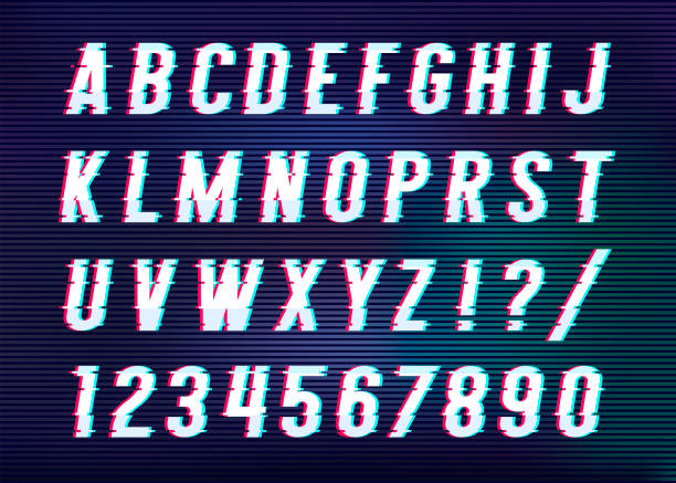 Distorted Glitch Font. vector art illustration