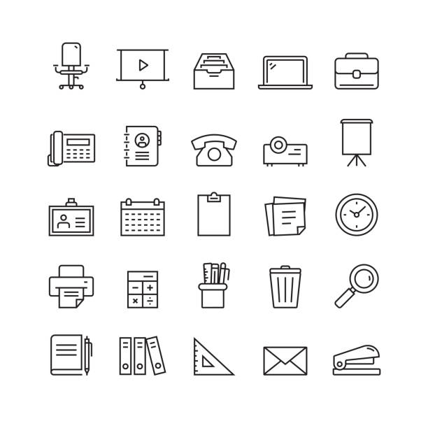 Office Supplies and Stationery Related Vector Line Icons Office Supplies and Stationery Related Vector Line Icons flipchart stock illustrations