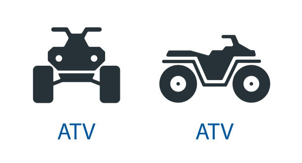 All-terrain vehicle Quad bike atv icon isolated front view off-road motorcycles set vector sign All-terrain vehicle Quad bike atv icon isolated front view off-road motorcycles set vector sign symbol off road vehicle stock illustrations