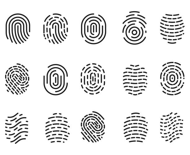 zestaw ikon linii papilarnych - thumbprint stock illustrations