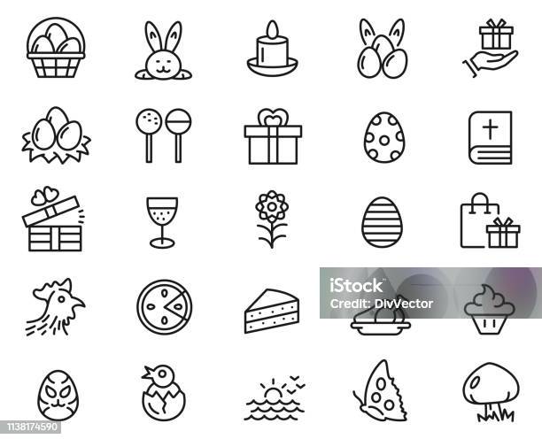 Easter Icon Set Stock Illustration - Download Image Now - Easter, Rabbit - Animal, Egg - Food