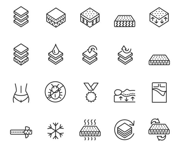 zestaw ikon linii materaca - rubber foam stock illustrations
