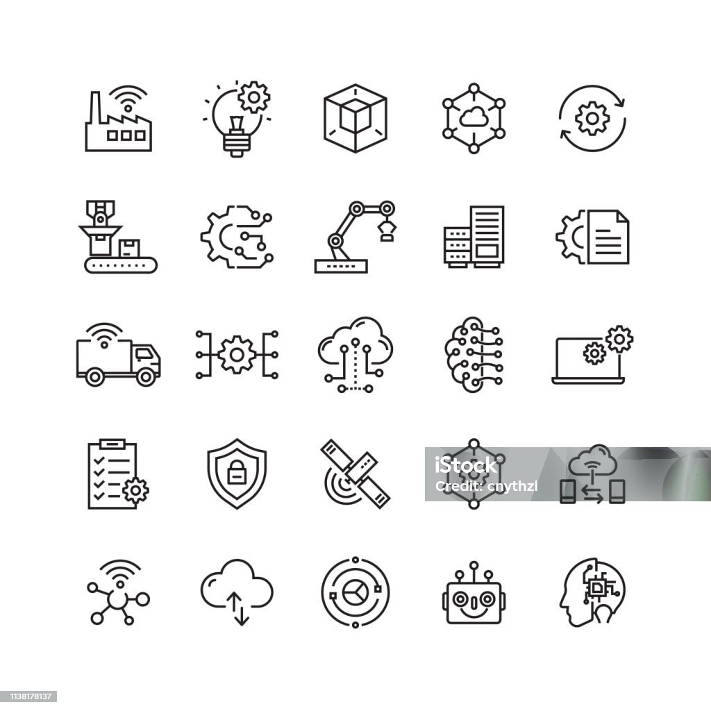 Industry 4.0 Related Vector Line Icons Icon stock vector