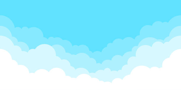 ilustraciones, imágenes clip art, dibujos animados e iconos de stock de cielo azul con fondo de nubes blancas. borde de nubes. diseño de dibujos animados simple. ilustración vectorial de estilo plano. - cloud cloudscape above pattern