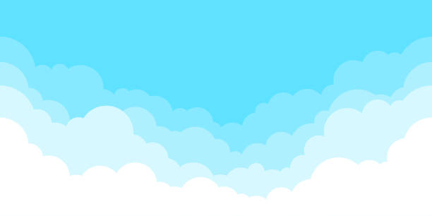 błękitne niebo z białym tłem chmur. granica chmur. prosty projekt kreskówki. ilustracja wektorowa w stylu płaskim. - cloud cloudscape above pattern stock illustrations