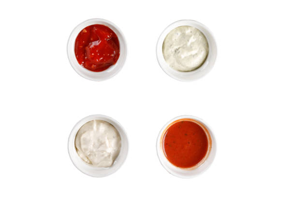 istock Set of different sauces on white background. Top view. 1138179683