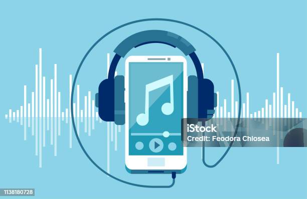 Vector Of A Smart Phone And Headphones Stock Illustration - Download Image Now - Music, Podcasting, Headphones
