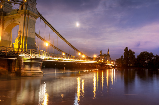 Hammersmith Bridge At Night In London, England