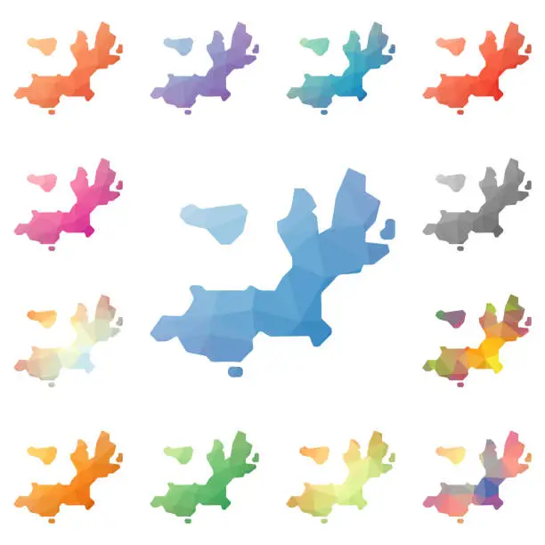 Vector illustration of Terre-de-Haut Island geometric polygonal, mosaic style island maps collection.