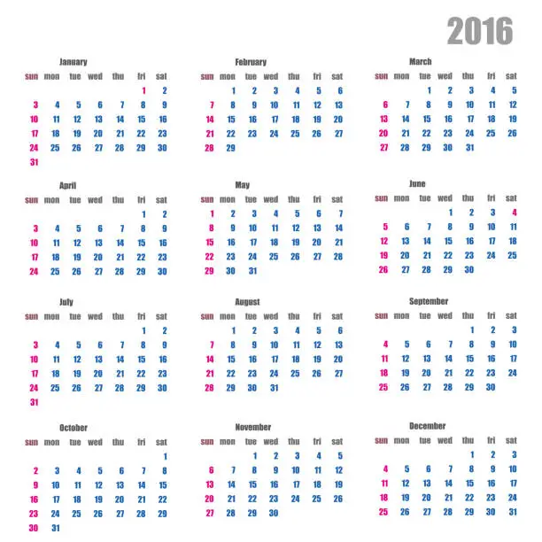 Vector illustration of Calendar for the year 2016 in a flat style stylish