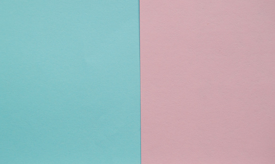 Blue and pink pastel color paper geometric flat lay two backgrounds side by side.