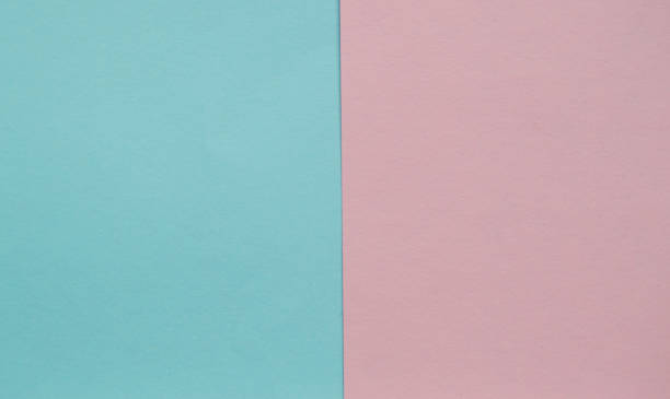 Blue and pink pastel color paper geometric flat lay two backgrounds side by side stock photo
