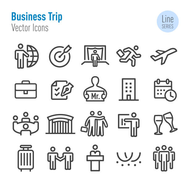 ilustrações, clipart, desenhos animados e ícones de ícones da viagem de negócio-série da linha do vetor - travel symbol airplane business travel