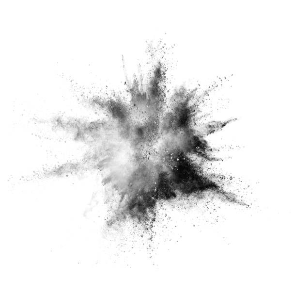 istock Explosion of black powder on white background 1138184705