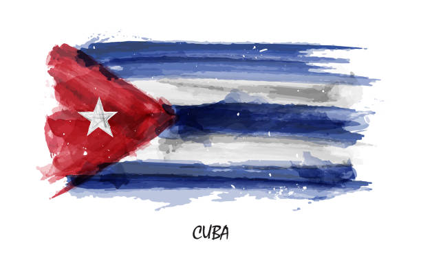 Realistic watercolor painting flag of Cuba . Vector Realistic watercolor painting flag of Cuba . Vector . cuba illustrations stock illustrations