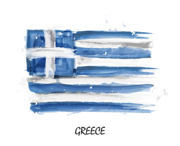 realistyczna akwarela malarstwo flaga grecji . wektor - flag national flag greek flag greece stock illustrations