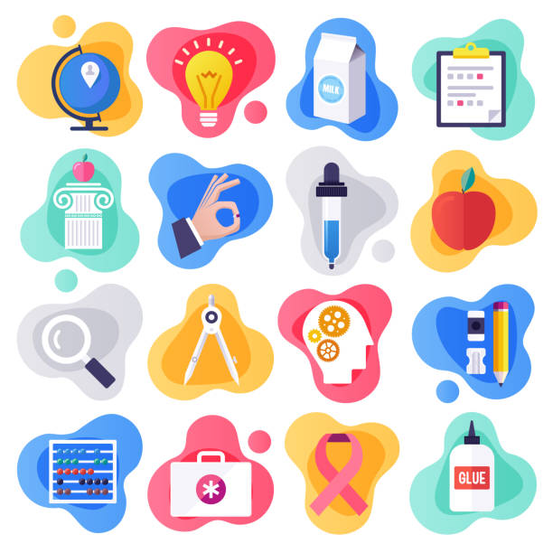 Health Education & Communication Flat Liquid Style Vector Icon Set Health education and communication liquid flat flow style concept symbols. Flat design vector icons set for infographics, mobile and web designs. child liquid medicine stock illustrations