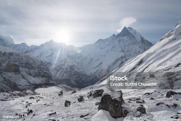 Machapuchare Mountain Peak On The Trekking Route Between Mbc And Abc Nepal Stock Photo - Download Image Now