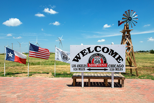 Adrian/Texas, USA - 07 04 2015: Midpoint of historic Route 66 exactly 1139 Miles away from either Chicago as well as Los Angeles