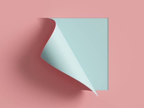 3d render, růžový modrý papír, zvlněný roh, zvlnění stránky. abstraktní kreativní pozadí, moderní maketa. designový prvek pro reklamní a propagační sdělení. - ohraničení složení - stock snímky, obrázky a fotky