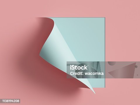istock 3d render, pink blue note paper, curled corner, page curl. Abstract creative background, modern mock up. Design element for advertising and promotional message. 1138194208