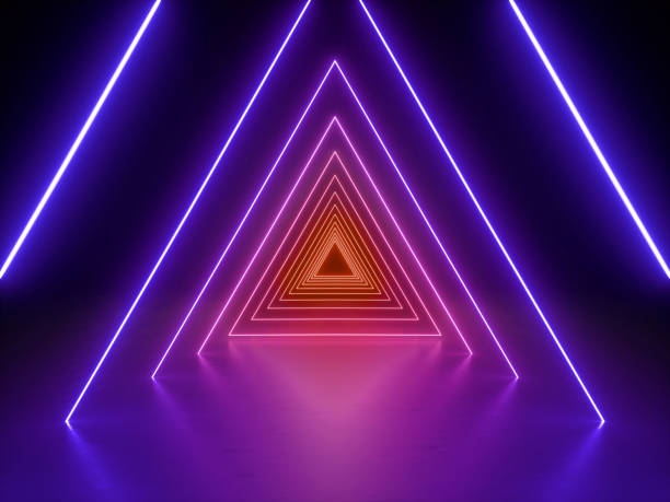 istock 3d render, abstract fashion background, violet red neon triangular portal, glowing lines, tunnel, corridor, virtual reality, violet neon lights, arch, triangle, vibrant colors spectrum, laser show 1138194296