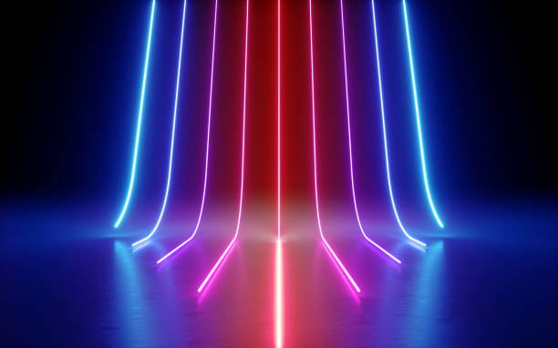 istock 3d render, abstract minimal background, glowing lines, cyber, chart, red blue neon lights, ultraviolet spectrum, laser show 1138194364