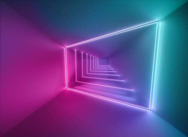 istock 3d render, ultraviolet spectrum, neon lights, laser show, glowing lines, virtual reality, abstract fluorescent background, optical illusion, cubic room, corridor, night club interior 1138194516