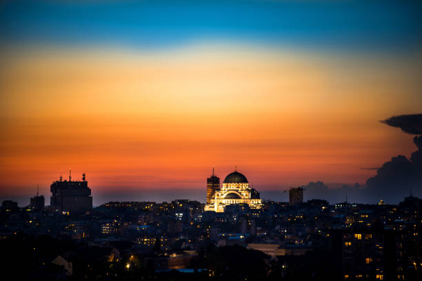 Belgrade panorama with temple of Saint Sava