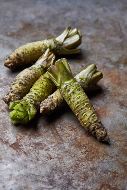 Wasabi root Fresh raw Wasabi roots with a grater wasabi sauce stock pictures, royalty-free photos & images