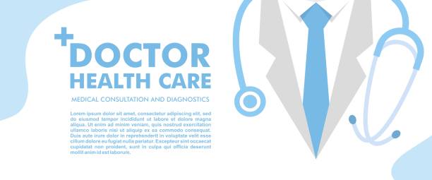 Background medico con medico primo piano carattere con stetoscopio. - illustrazione arte vettoriale