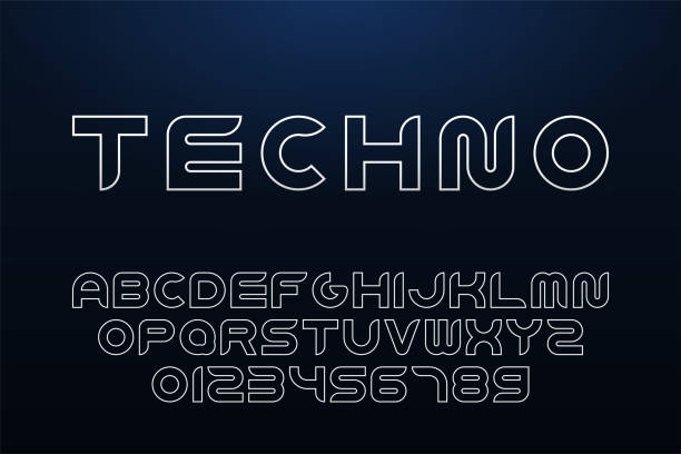 istock Vector technology contour font. Outline english alphabet. Latin letters and numerals - digital minimalistic design 1138199329