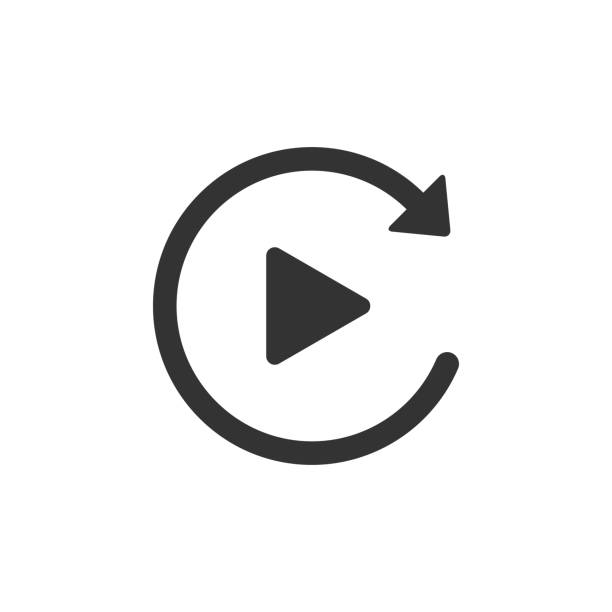 ilustrações de stock, clip art, desenhos animados e ícones de video play button like simple replay icon isolated. flat design. vector illustration - symbol refreshment turning reload