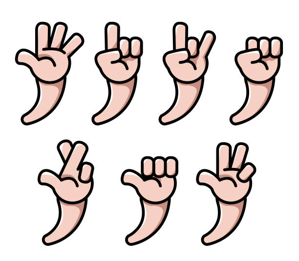 illustrazioni stock, clip art, cartoni animati e icone di tendenza di mano dei cartoni animati a quattro dita - luck clipping path human finger outline