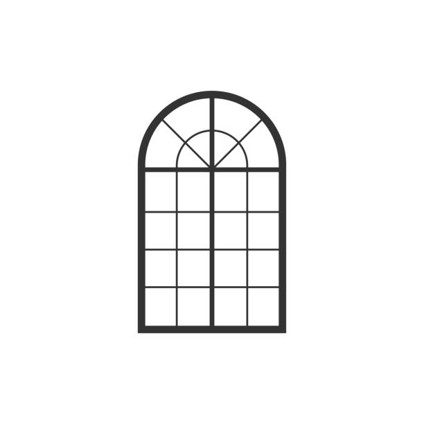 고립 된 아치형 된 창 아이콘입니다. 평면 디자인입니다. 벡터 일러스트 - arched window stock illustrations