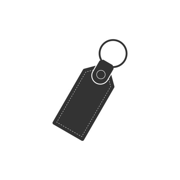prostokątny brelok z pierścieniem dla ikony klucza izolowany. płaska konstrukcja. ilustracja wektorowa - key ring obrazy stock illustrations
